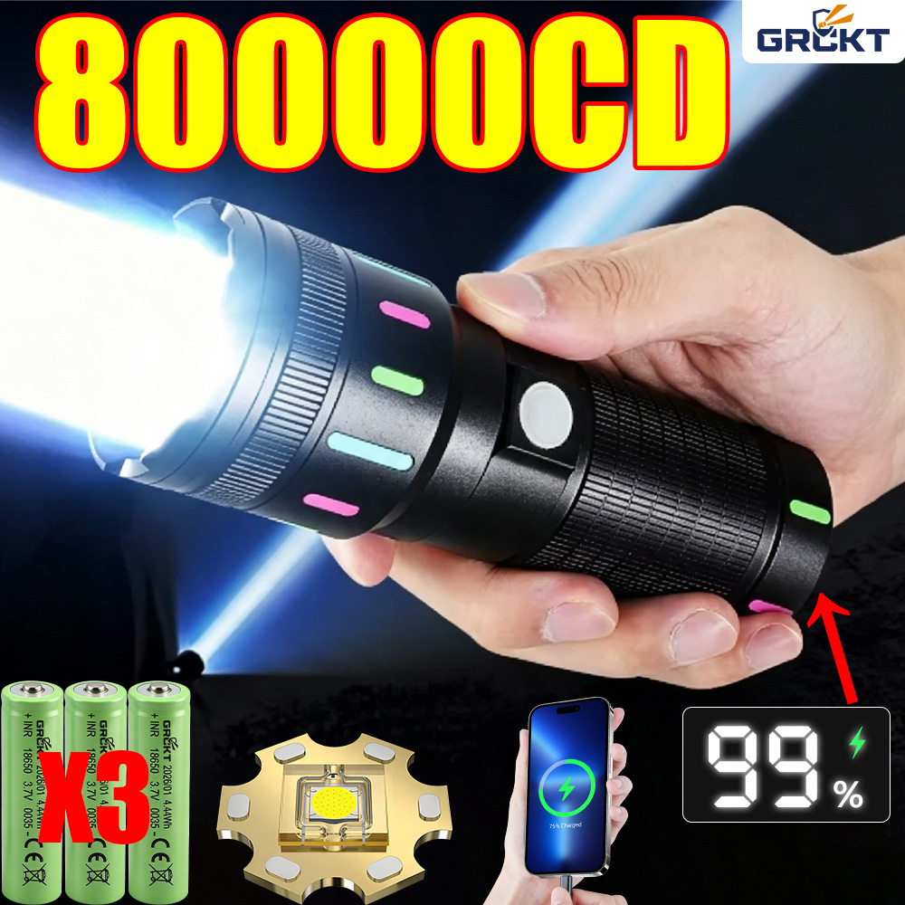 Outdoor Lighting Lumen - 80000CD Most Powerful LED Flashlight High