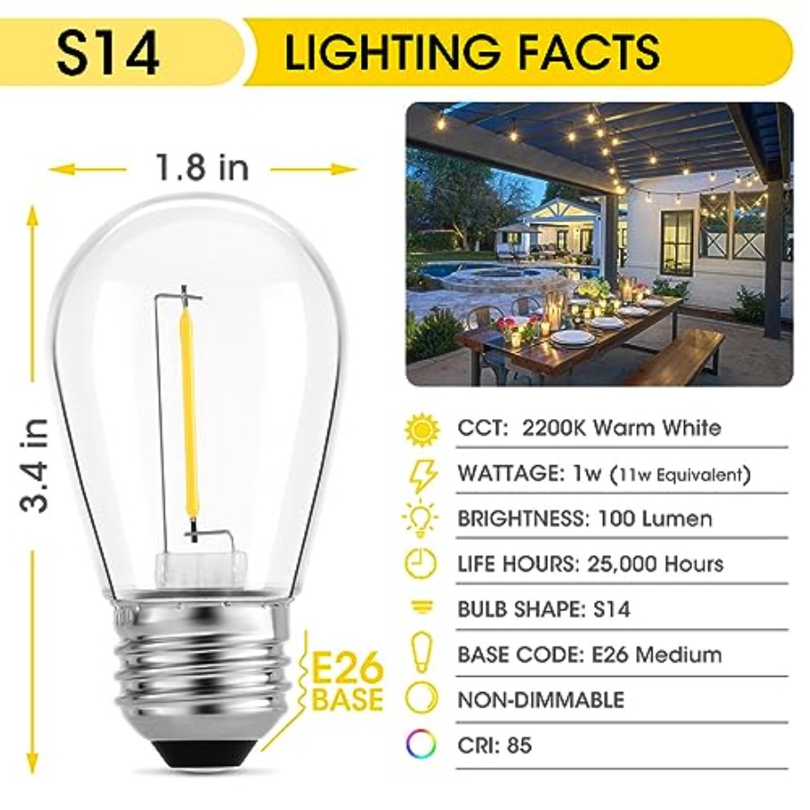 36 Pack S14 LED Bulbs for Outd - огляд і ціна Outdoor Lighting Patio